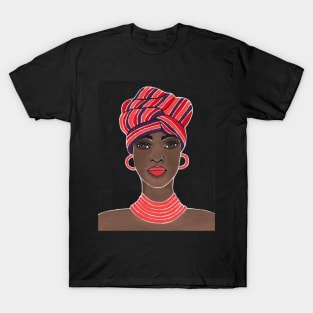 Black Queen Woman With Striped Headwrap T-Shirt